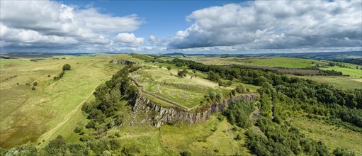 Aerial panorama of Hadrian's Wall at Walltown Crags