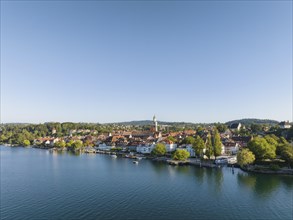 Aerial view of the town of Überlingen on Lake Constance with the lake promenade