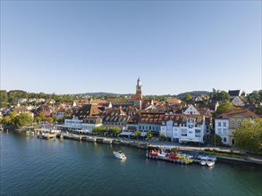 Aerial view of the town of Überlingen on Lake Constance with the lake promenade