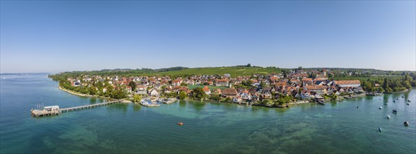 Aerial panorama of the Lake Constance municipality of Hagnau with the jetty