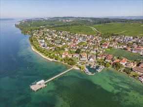 Aerial view of the Lake Constance municipality of Hagnau with the boat harbour and jetty