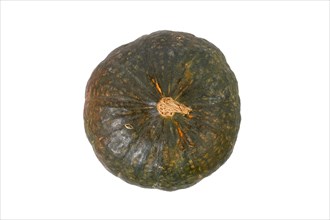 Top view of green Japanese Kabocha squash on white background