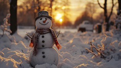 Snowman in a winter landscape