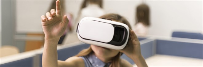 Girl with vr glaases school