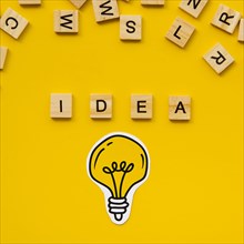 Idea word from scrabble letters light bulb