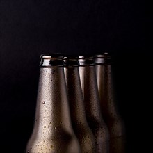 Line black beer bottles