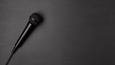 Microphone black table with copy space