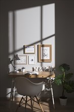 Neat organised workspace with chair