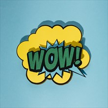Speech bubble with wow expression text blue background