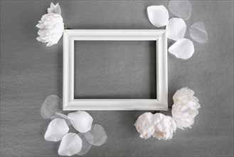 Top view white frame with grey background