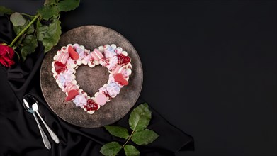 Valentines day heart shaped cake with copy space