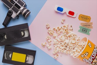 Videotape with vintage videocamera popcorns