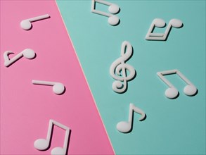 White musical notes bright colorful background