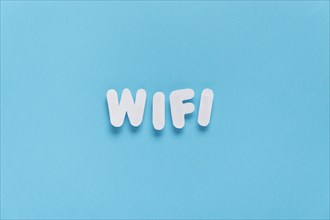 Wifi text spelled out with plain background