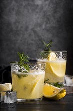 Alcoholic beverage cocktail with lemon mint
