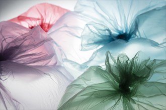 Assortment different colored plastic bags