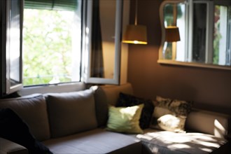 Comfortable living room with sofa open window