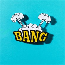 Comics explosion abstract style with text bang turquoise backdrop