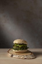 Front view burger with guacamole copy space