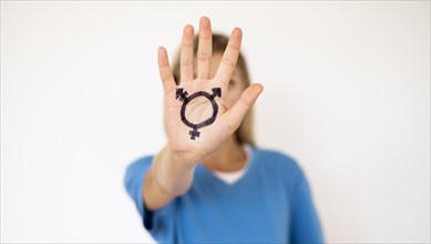 Front view hand with transgender sign