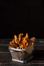 High angle sweet potato fries with copy space