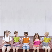 Kids reading books with copy space