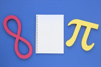 Real science pi symbol infinite symbol with empty notebook