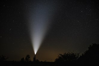 Shooting stars seen near flashlight held by man