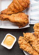 Top view fried chicken sauce