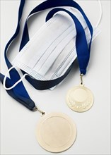 Top view sport medal medical mask