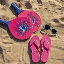 Top view summer beach accessories