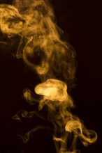 Abstract yellow transparent smoke fumes black background