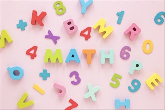 Colourful math numbers letters top view