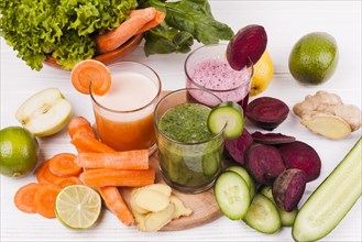 Cut fruit vegetables with juice