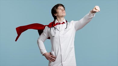 Doctor with cape blue background
