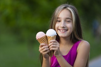 Front view girl with ice cream cones