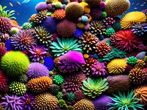 Colourful plants in the aquarium. AI generated