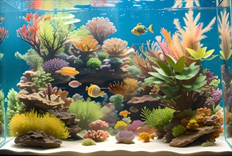 Aquarium with aquatic plants and fish. AI generated