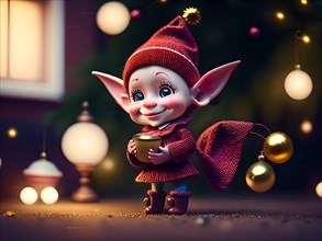 Christmas elf with big ears. AI generated