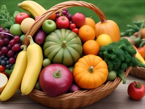 Colourful fruit and vegetable basket