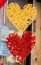Colorful decorative objects in the shape of a heart