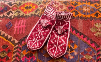 Handmade colorful Turkish ethnic styled woven woolen socks