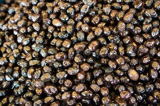 Turkish style prepared olives in the market stands