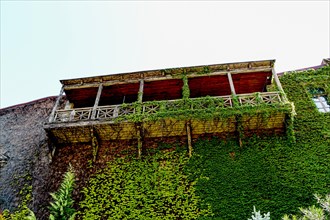 Balcony of a Traditional Georgian houses made of wood in Tbilisi of Georgia