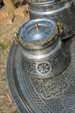 Old retro style metallic buckets for sale in bazaar