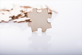 Pieces of jigsaw puzzle as problem solution concept on white background