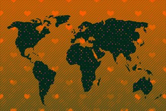 World map design with heart pattern. Earth with continents. Map of europe and america