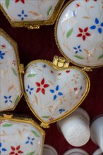 Colorful decorative objects in the shape of a heart