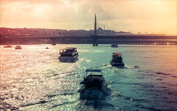 Boats seen in the Golden Horn Bay in Istanbul