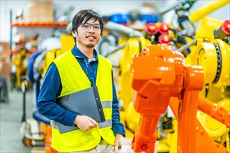 Portrait of a smart young japanese engineer in a robotic industry